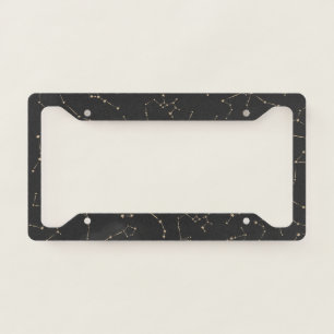 Boho Astrology Constellations and Stars Black Gold License Plate Frame