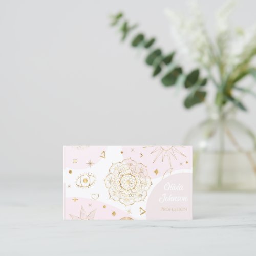 Boho Astrology Gold Celestial Pattern  Business Card