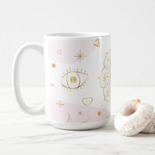 Boho Astrology Gold Celestial Pattern Coffee Mug