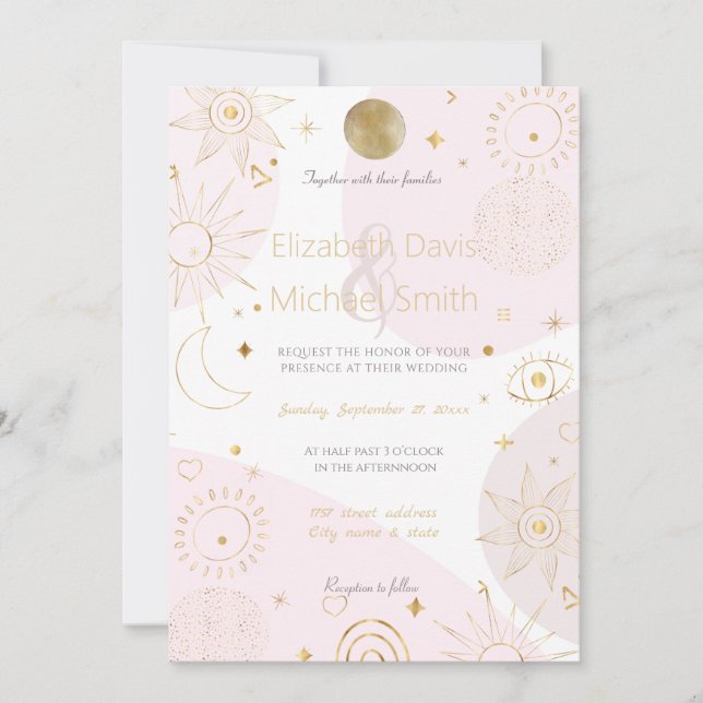 Boho Astrology Gold Celestial Pattern Invitation (Front)