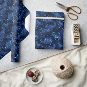 Boho Astrology Zodiac sign pattern on blue Wrapping Paper