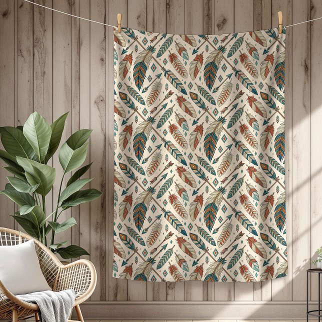 Boho Authentic Tribal Bold Ethnic feathers arrows Fleece Blanket (Boho Authentic Tribal Bold Ethnic feathers arrows Fleece Blanket)