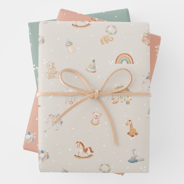 Boho Autumn Baby Shower Wrapping Paper Sheets (In situ)