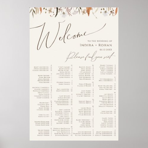 Boho Autumn Beige Alphabetical Seating Chart