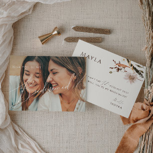 Boho Autumn Beige Faded Photo Bridesmaid Card