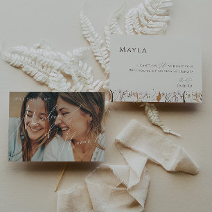 Boho Autumn Beige Faded Photo Matron of Honor Card