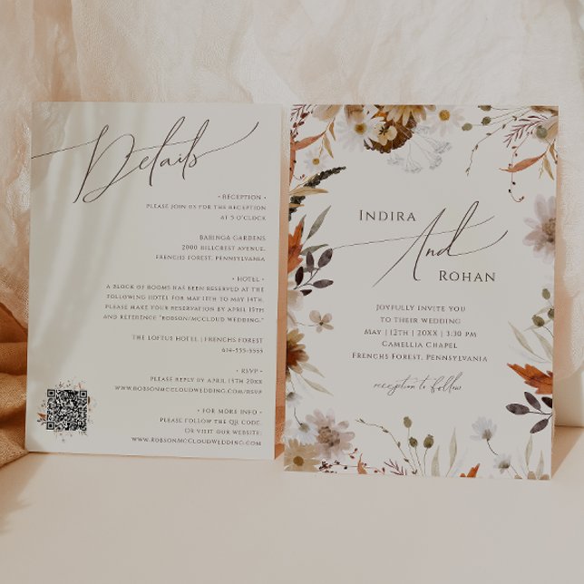 Boho Autumn | Beige QR Code All In One Wedding Invitation (Creator Uploaded)