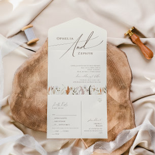 Boho Autumn Beige Simple Casual Seal and Send All In One Invitation