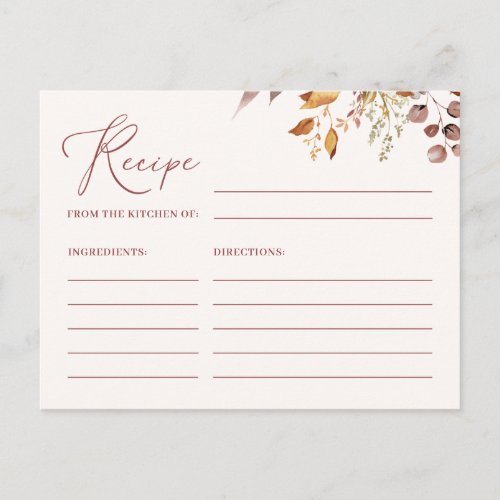 Boho Autumn Bohemian Recipe Card for the Bride