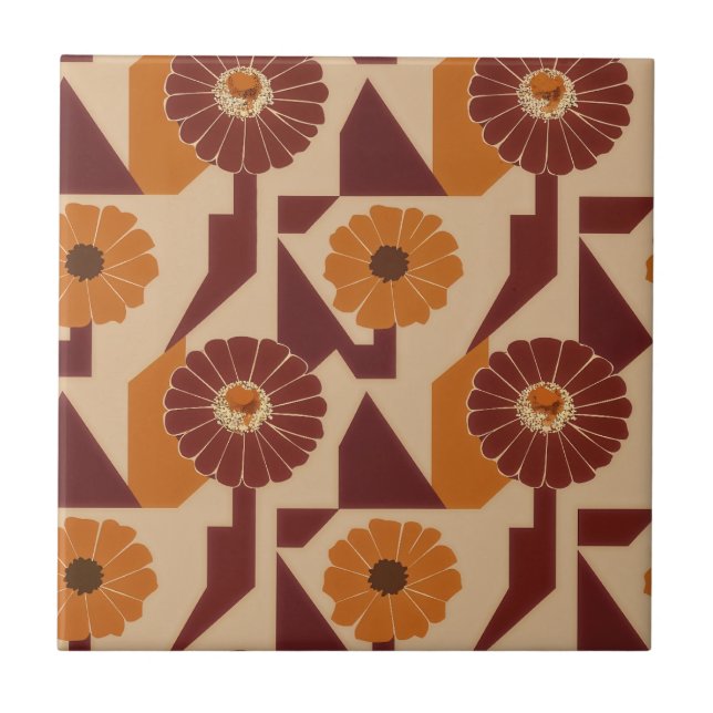 Boho Autumn Botanical Floral Pattern Ceramic Tile (Front)