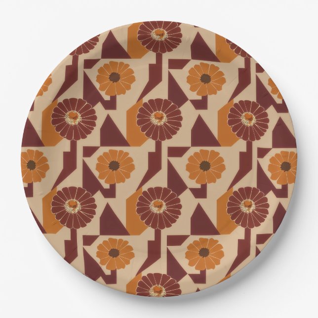 Boho Autumn Botanical Floral Pattern Paper Plates (Front)