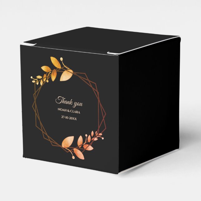 Boho autumn botanical gold frame wedding favor boxes (Front Side)