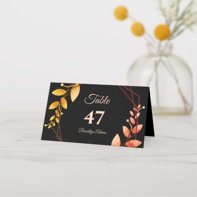 Boho Autumn Botanical • Gold Frame Wedding Place Card (Front)