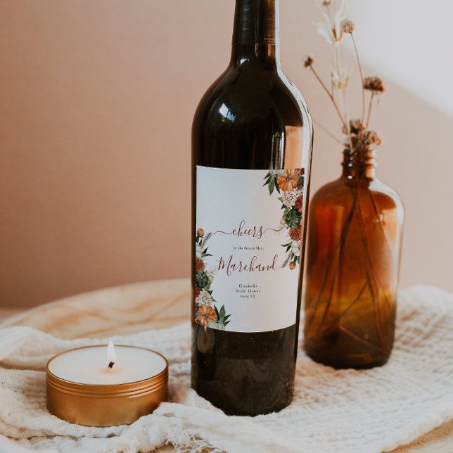 Boho Autumn Bridal Shower Wine Label (Creator Uploaded)