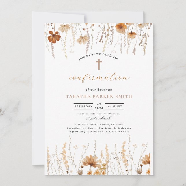 Boho Autumn Confirmation Invitation (Front)