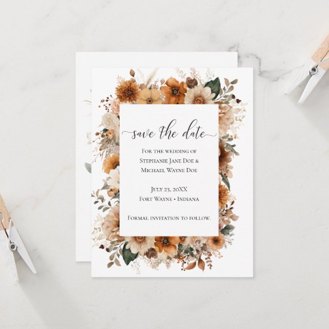 Boho Autumn Dried Flowers | Save the Date (Front/Back In Situ)
