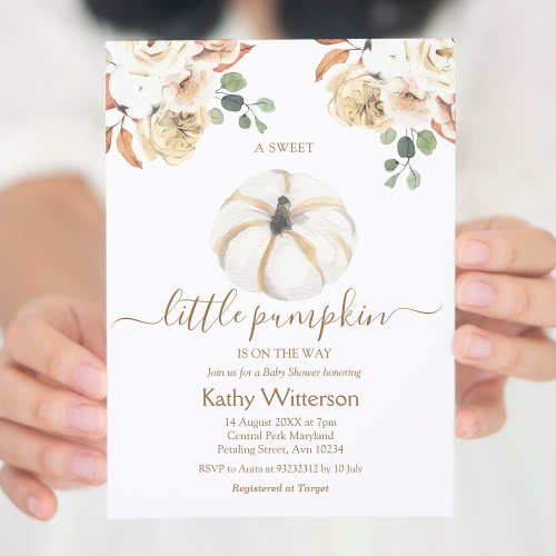 Boho Autumn Fall Floral Pumpkin Baby Shower Invitation