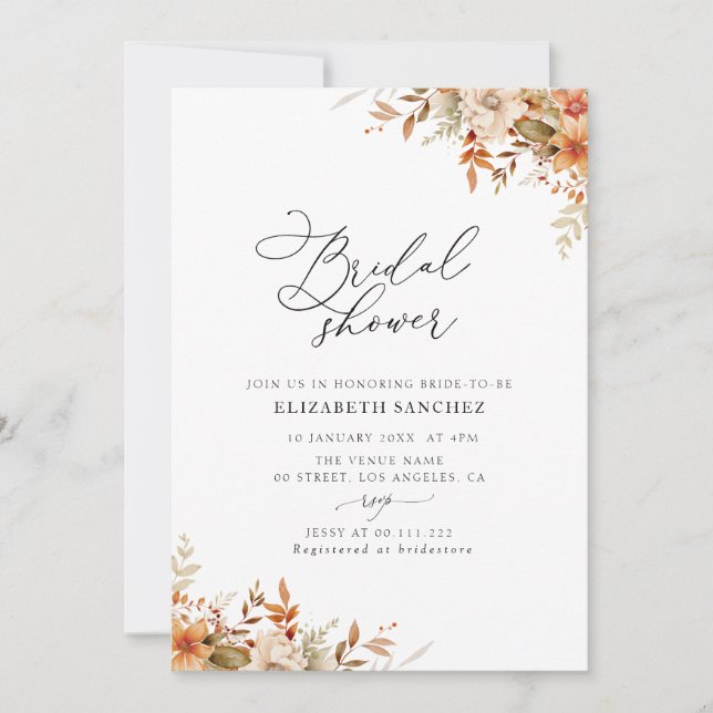 boho autumn fall florals bridal shower invitation (Front)