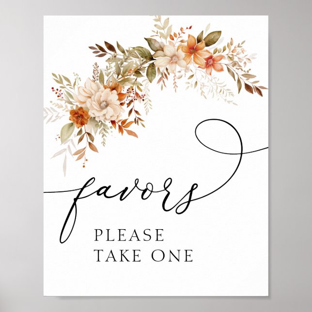 boho autumn fall florals favors sign (Front)