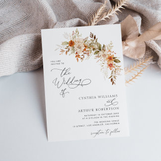 boho autumn fall florals wedding Invitation