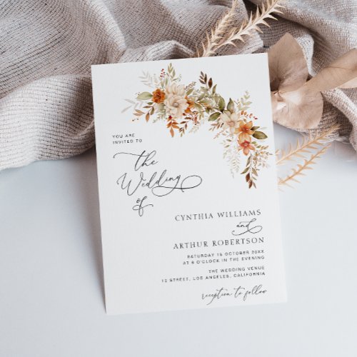 boho autumn fall florals wedding Invitation