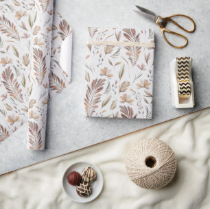 Boho Autumn Fall Foliage Rust Green Wrapping Paper