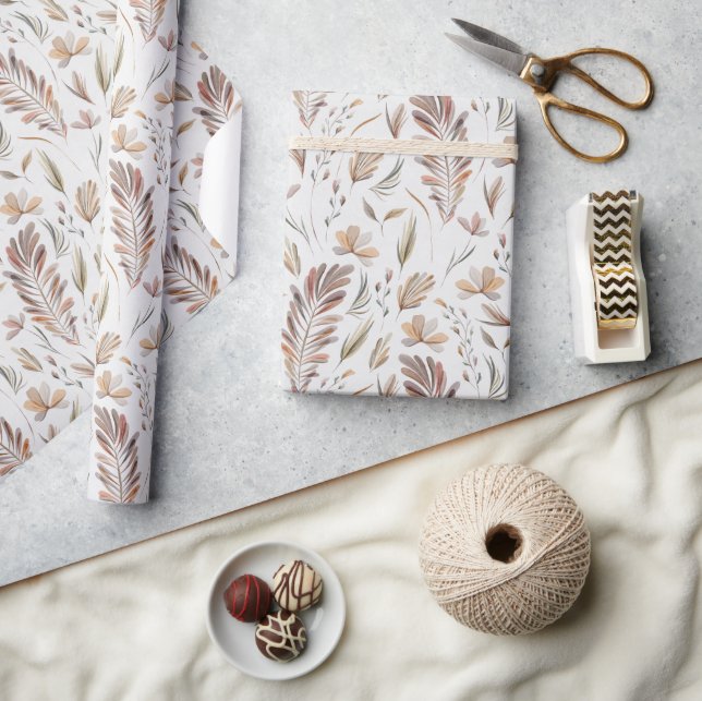 Boho Autumn Fall Foliage Rust Green Wrapping Paper (Crafts)