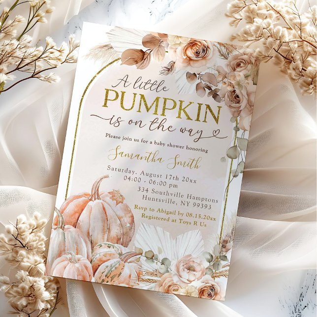 Boho Autumn Fall Wild Pumpkin Floral Baby Shower Invitation (Creator Uploaded)