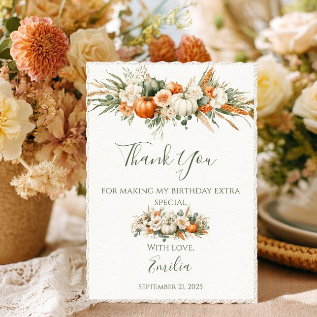 Boho Autumn Floral Arrangement Birthday Thank You Card (Creator Uploaded)