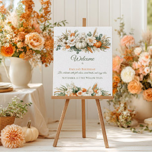 Boho Autumn Floral Arrangement Birthday Welcome Poster
