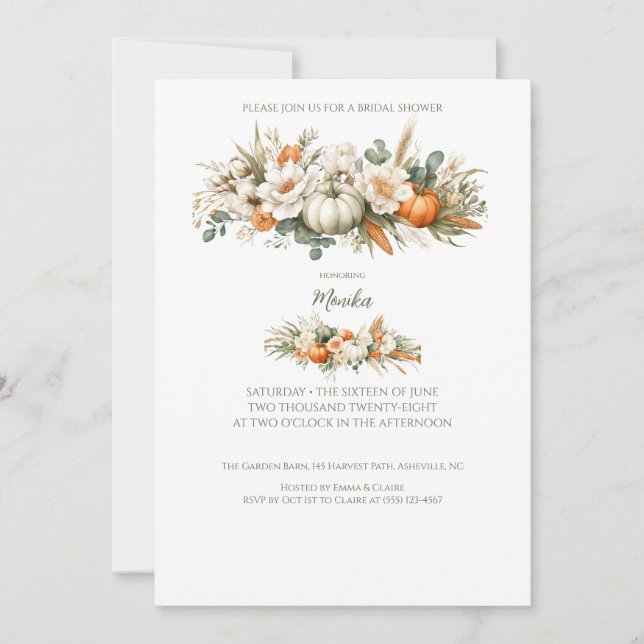 Boho Autumn Floral Arrangement Bridal Shower Invitation (Front)