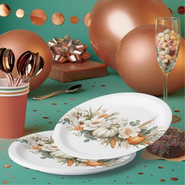 Boho Autumn Floral Arrangement Paper Plate (Multi)
