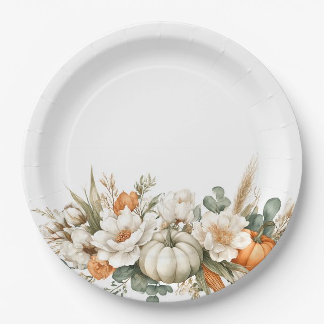 Boho Autumn Floral Arrangement Paper Plates (Front)