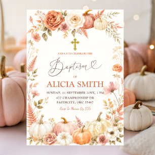 Boho Autumn Floral Baptism Invitation