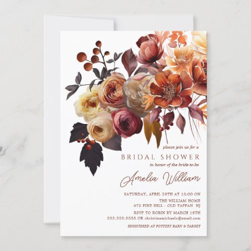 Boho Autumn Floral Bridal Shower  Invitation