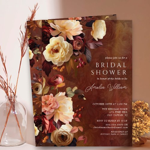 Boho Autumn Floral Bridal Shower Invitation
