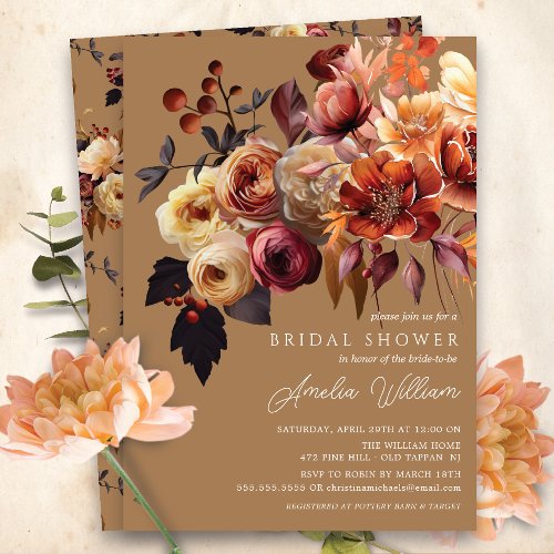 Boho Autumn Floral Bridal Shower  Invitation