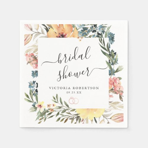 Boho Autumn Floral Bridal Shower Personalized Napkins