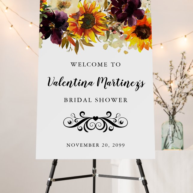 Boho Autumn Floral Bridal Shower Welcome Foam Board (In Situ (Stand))