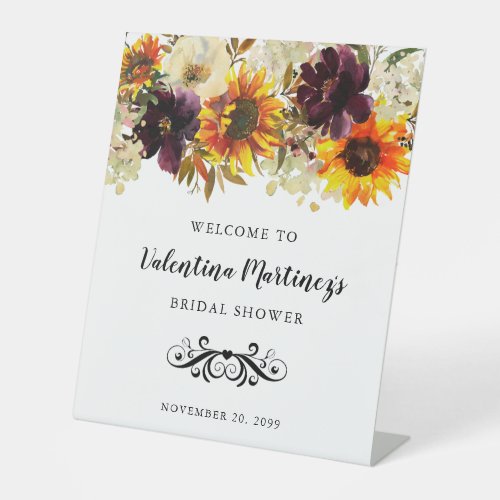 Boho Autumn Floral Bridal Shower Welcome Pedestal Sign