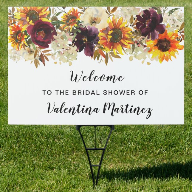 Boho Autumn Floral Bridal Shower Welcome Yard Sign (Insitu)