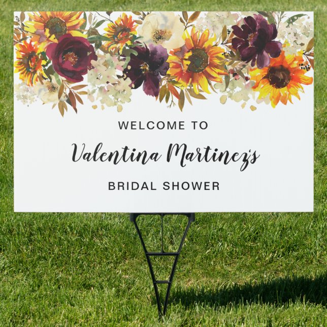 Boho Autumn Floral Bridal Shower Welcome Yard Sign (Insitu)