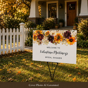 Boho Autumn Floral Bridal Shower Welcome Yard Sign