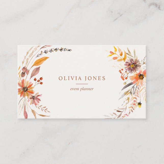 Boho Autumn Floral Business Card (Front)