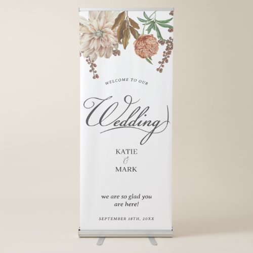 Boho Autumn Floral Calligraphy Classy Wedding  Retractable Banner