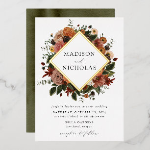 Boho Autumn Floral Frame Wedding Foil Invitation