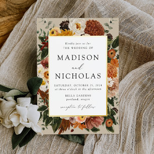 Boho Autumn Floral Frame Wedding Foil Invitation