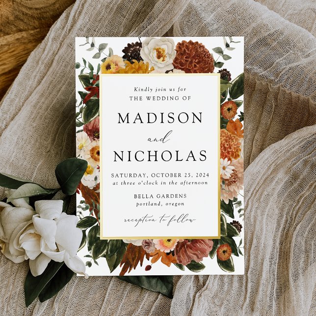 Boho Autumn Floral Frame Wedding Foil Invitation (Creator Uploaded)