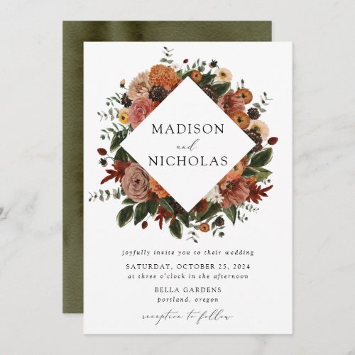Boho Autumn Floral Frame Wedding Invitation