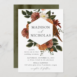 Boho Autumn Floral Frame Wedding Invitation